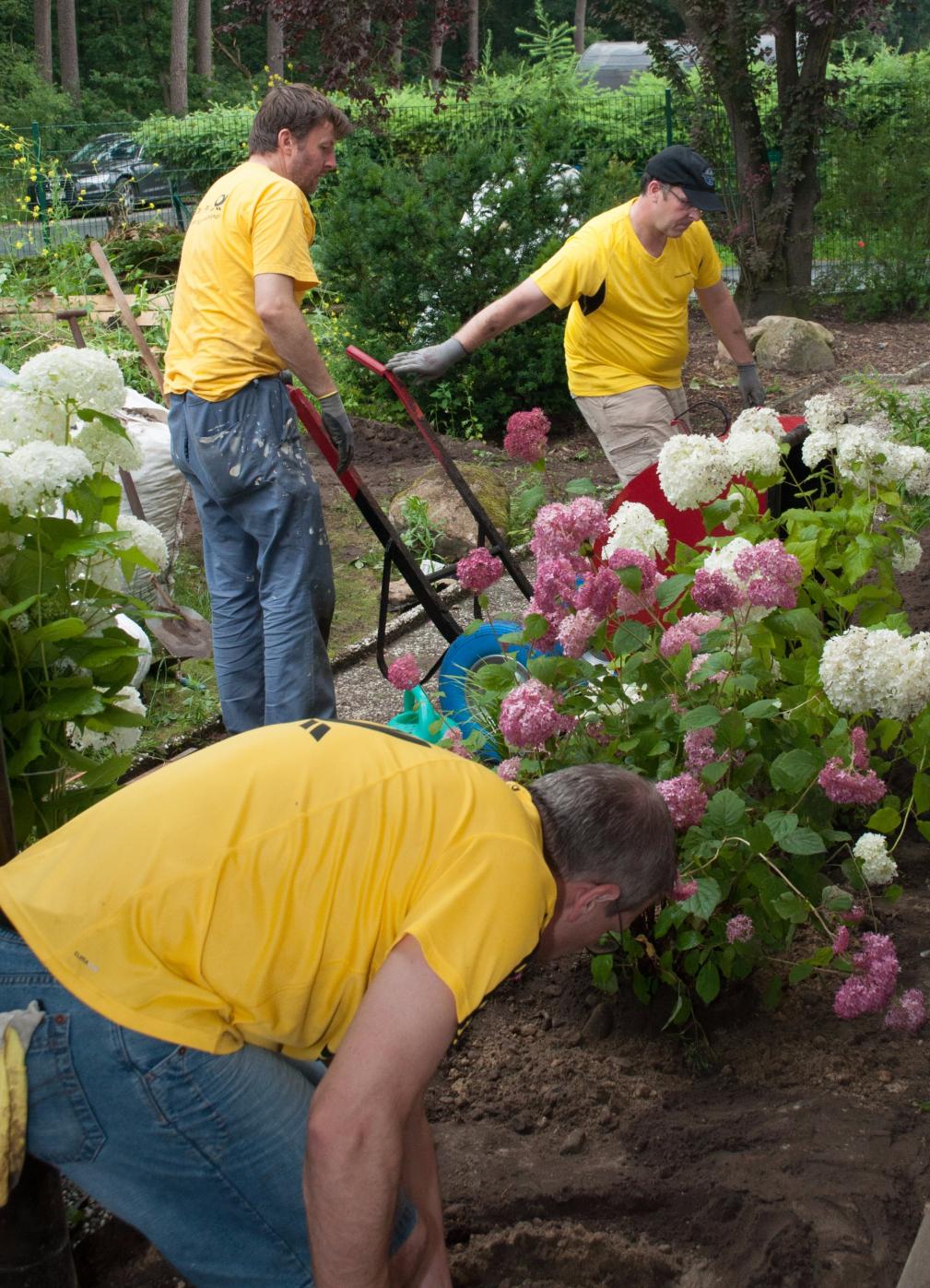 Mitarbeiter der Post bei der Gartengestaltung